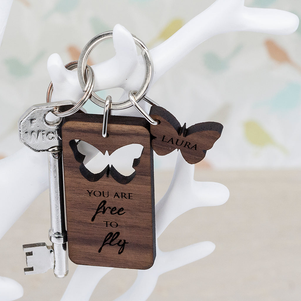 Butterfly Walnut Keyring