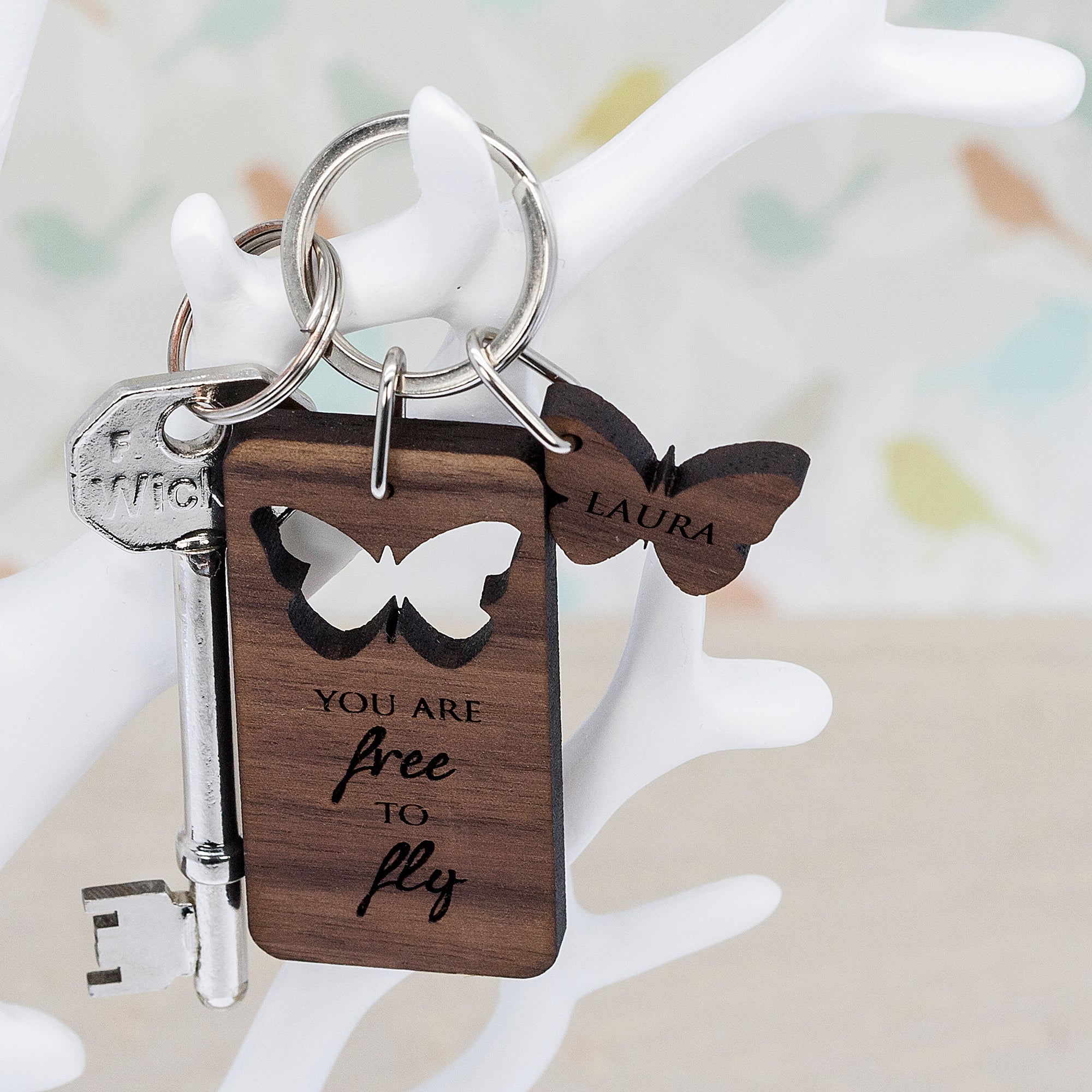 Butterfly Walnut Keyring