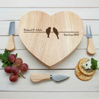 Personalised Love Birds Romantic Heart Cheese Board