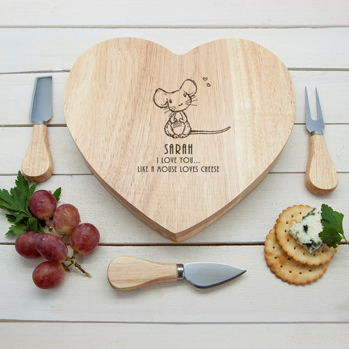 'Personalised Like A Mouse Loves Cheese Romantic Heart Cheese Board