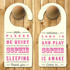 Personalised Baby Door Hanger in Pink
