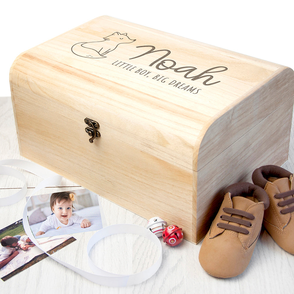 Personalised Baby Fox Keepsake Wooden Chest