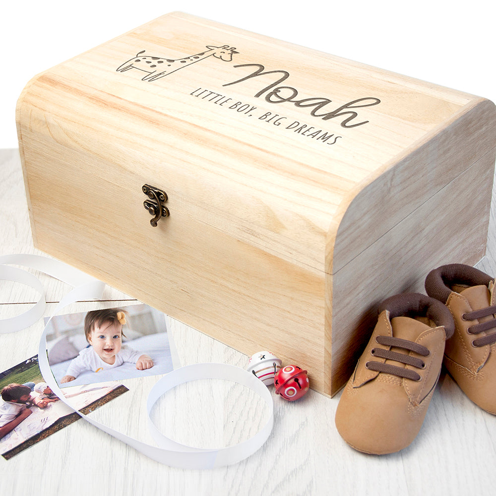 Personalised Baby Giraffe Keepsake Wooden Chest