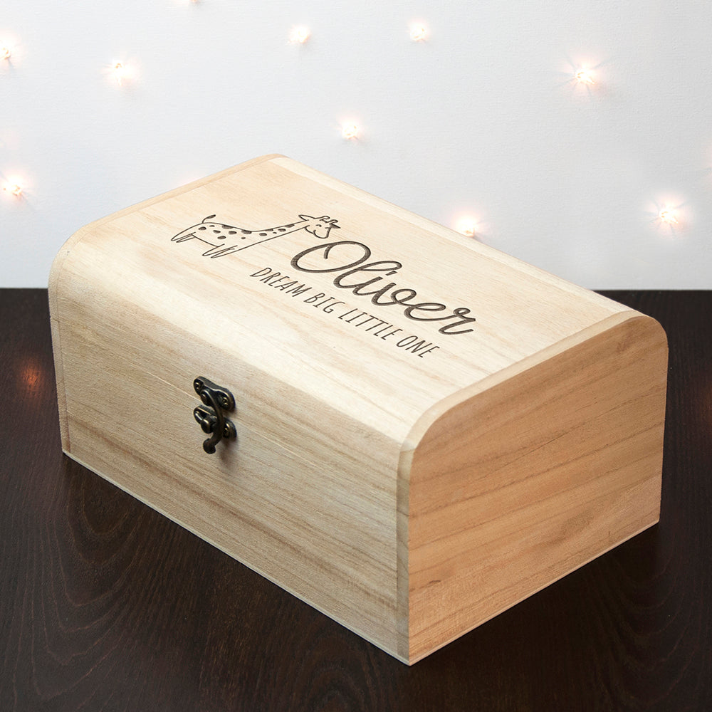 Personalised Baby Giraffe Keepsake Wooden Chest