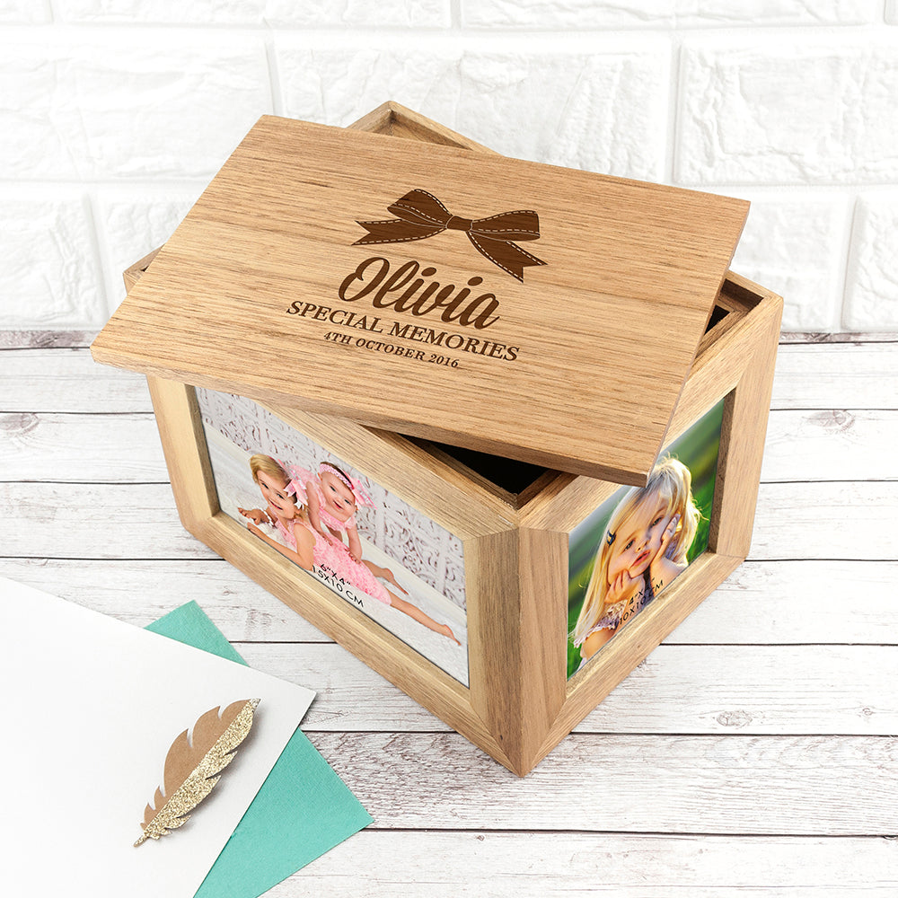 Personalised Baby's Special Memories Midi Oak Photo Cube Keepsake Box