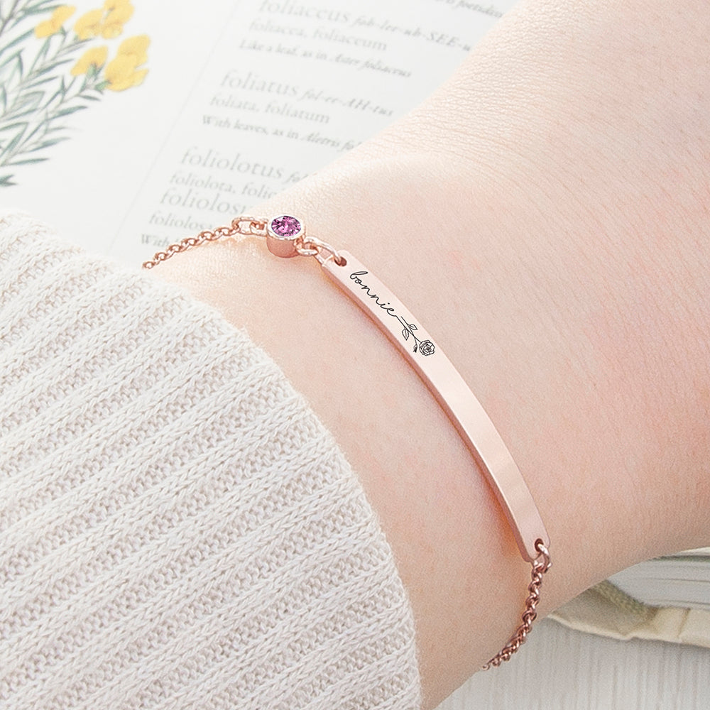 Personalised Birth Flower Swarovski Crystal Rose Gold Bracelet
