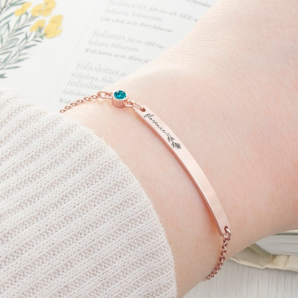Personalised Birth Flower Swarovski Crystal Rose Gold Bracelet