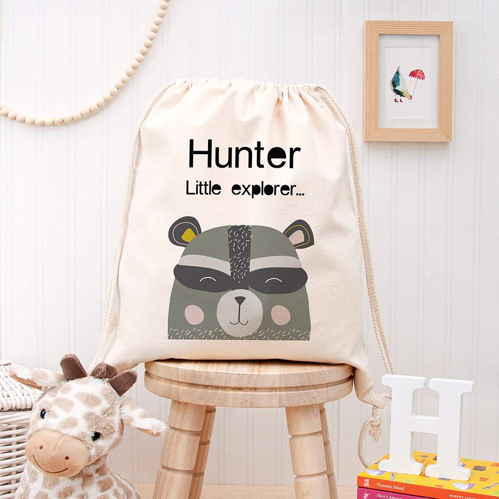 Personalised Children's Raccoon Cotton Nursery Bag