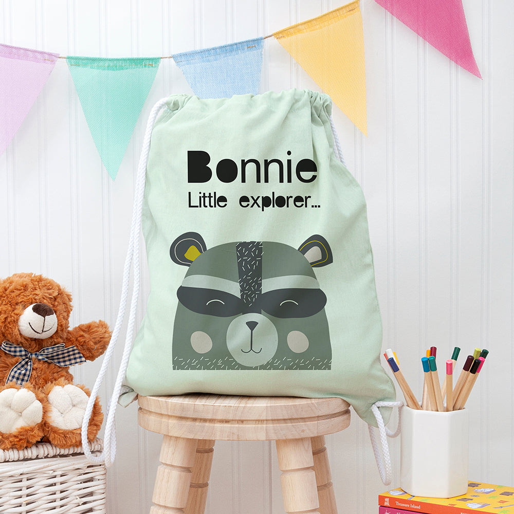 Personalised Children's Raccoon Cotton Nursery Bag