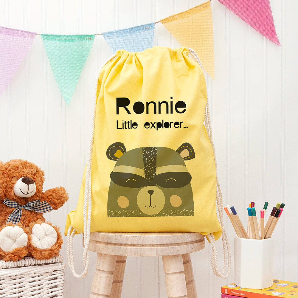 Personalised Children's Raccoon Cotton Nursery Bag