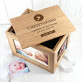 Personalised Christening Cross Midi Oak Photo Cube Keepsake Box
