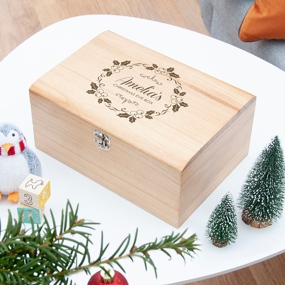 Personalised Christmas Eve Chest With Mistletoe Wreath
