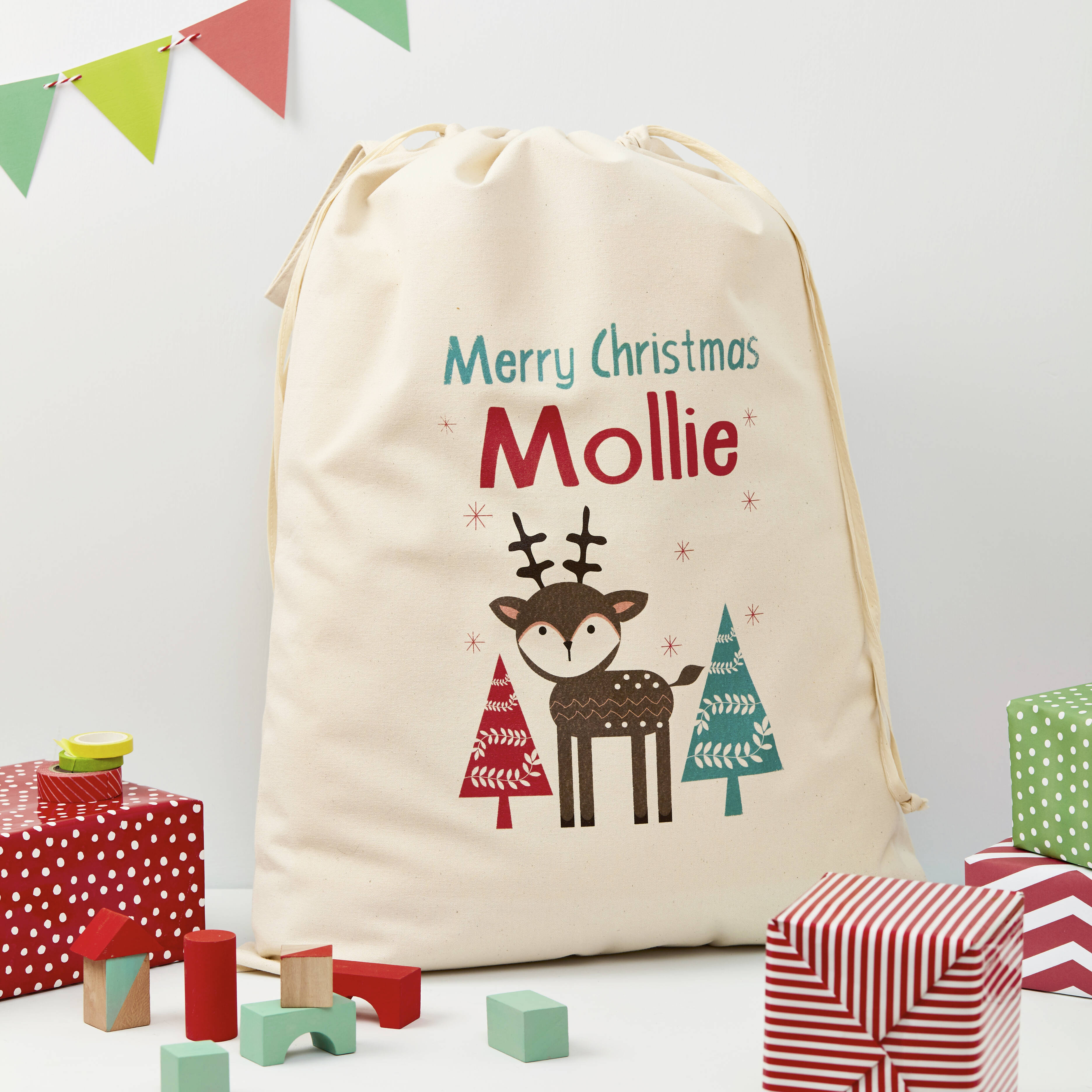 Personalised Christmas Reindeer Sack
