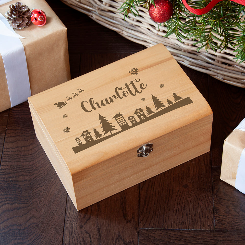 Personalised Christmas Scene Keepsake Chest