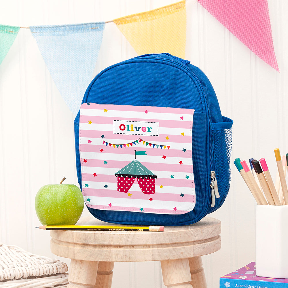Personalised Circus Themed Blue Lunch Bag