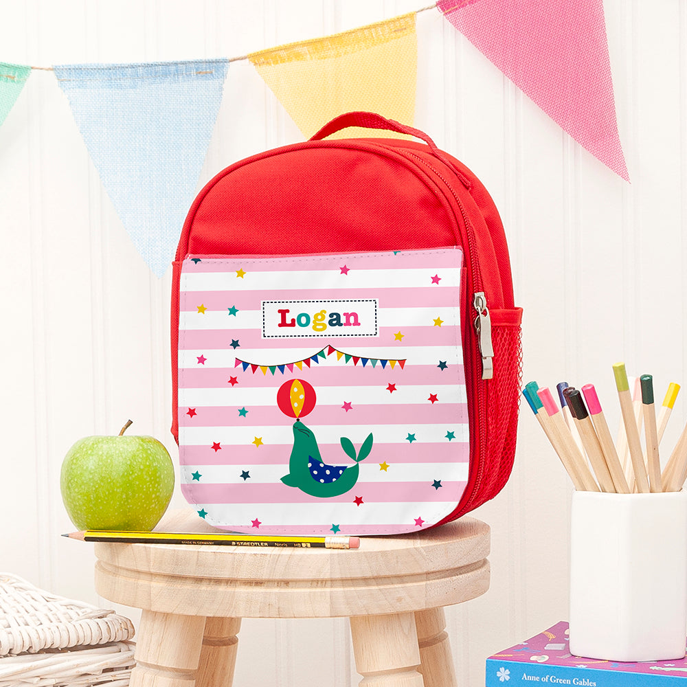 Personalised Circus Themed Red Lunch Bag