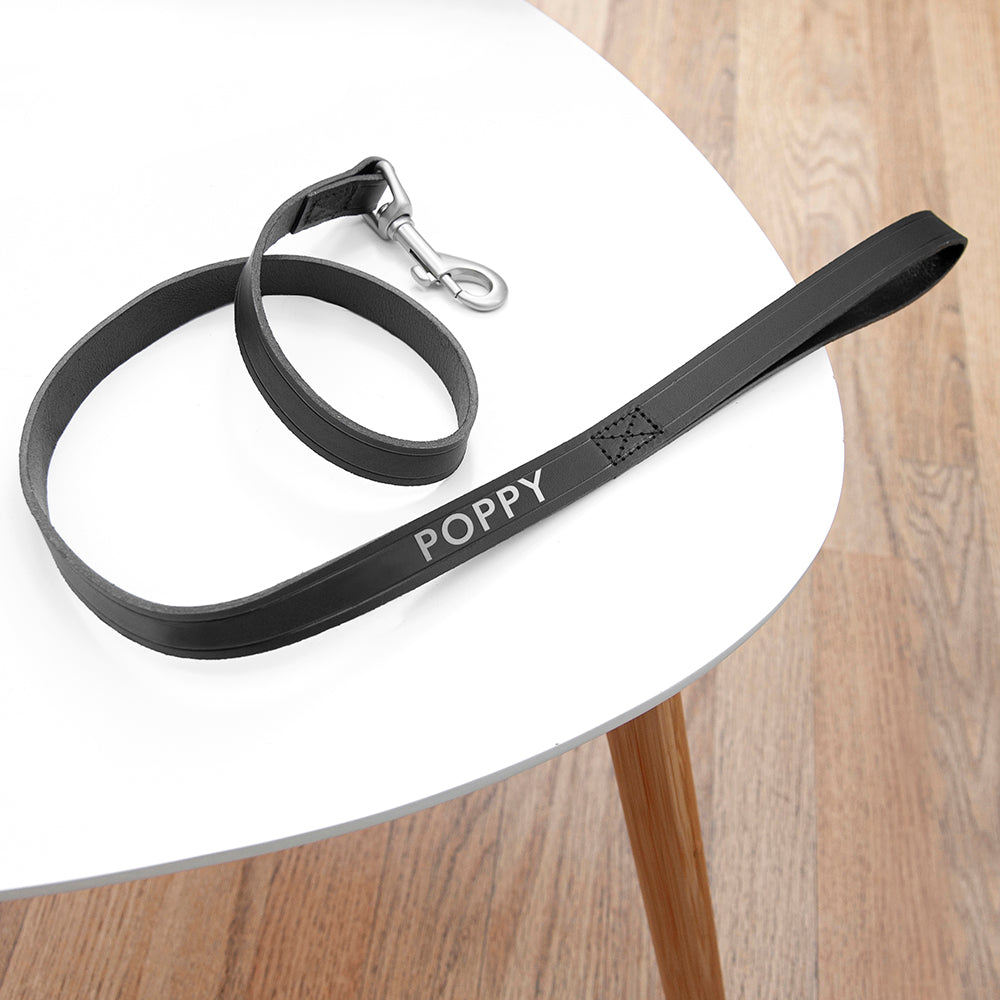 Personalised Classic Black Leather Dog Lead