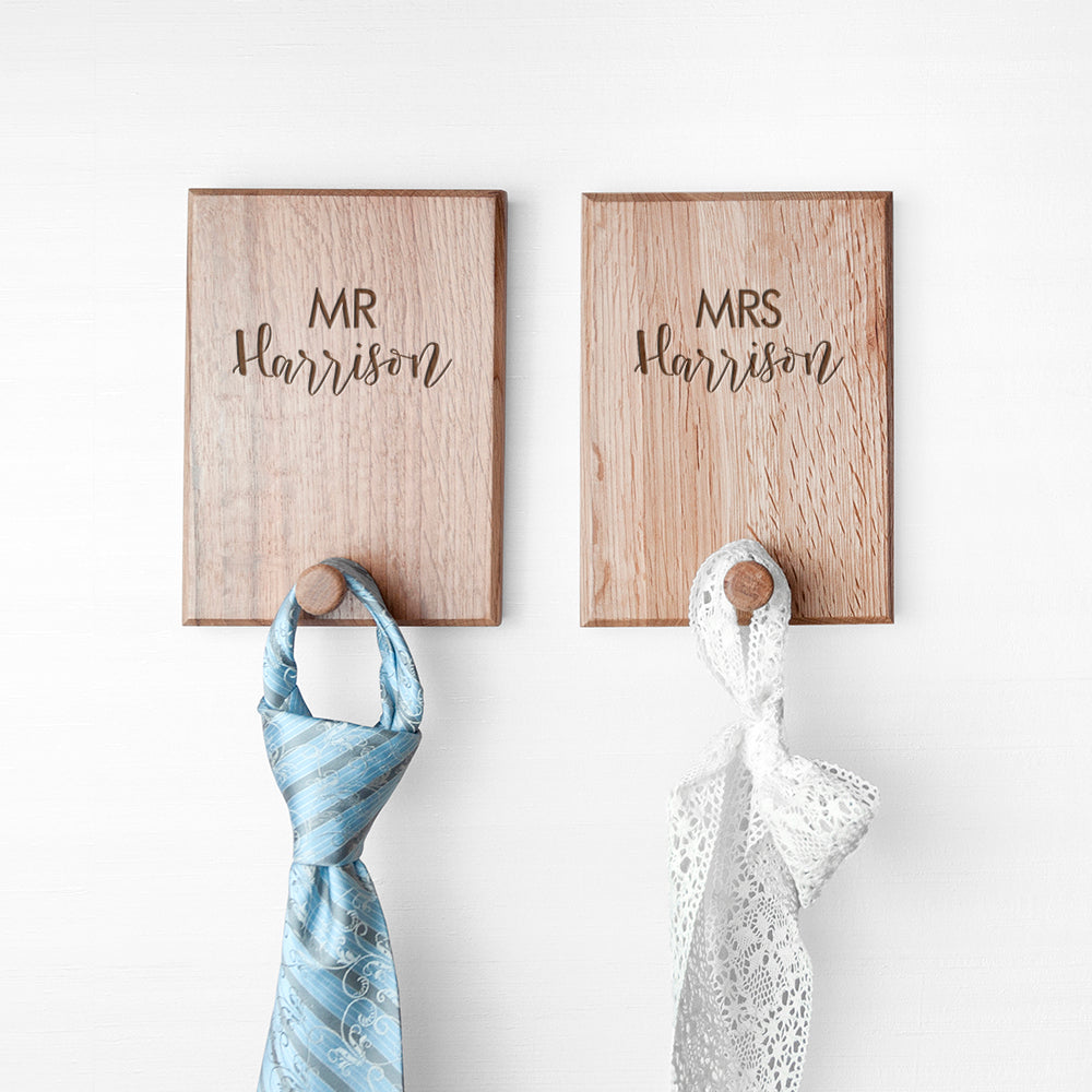 Personalised Contemporary Couples Peg Hook Set