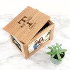 Personalised Couple Monogram Midi Oak Photo Cube Keepsake Box