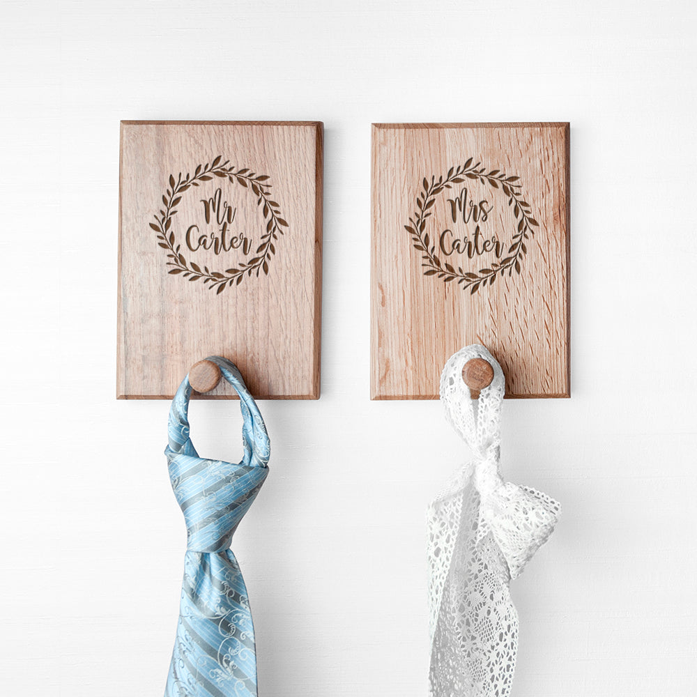Personalised Couples Wreath Peg Hook Set