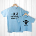 Personalised Daddy and Me Little Monster Blue T-Shirts