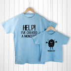 Personalised Daddy and Me Little Monster Blue T-Shirts