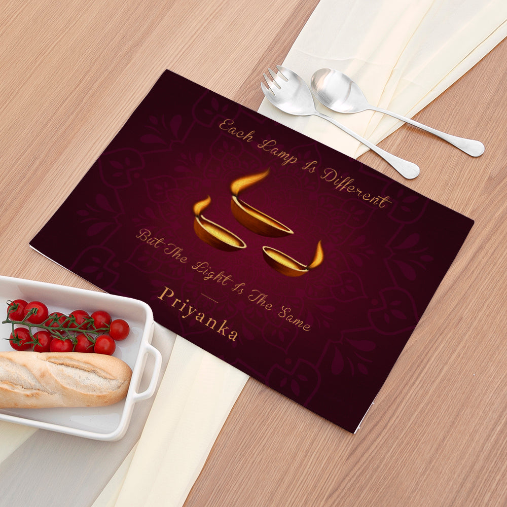 Personalised Diwali Three Diyas Placemat