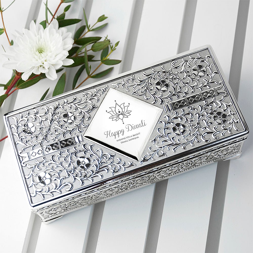 Personalised Diwali Silver Trinket Box