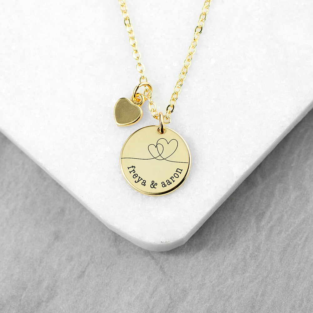 Personalised Dual Hearts Polished Heart & Disc Necklace