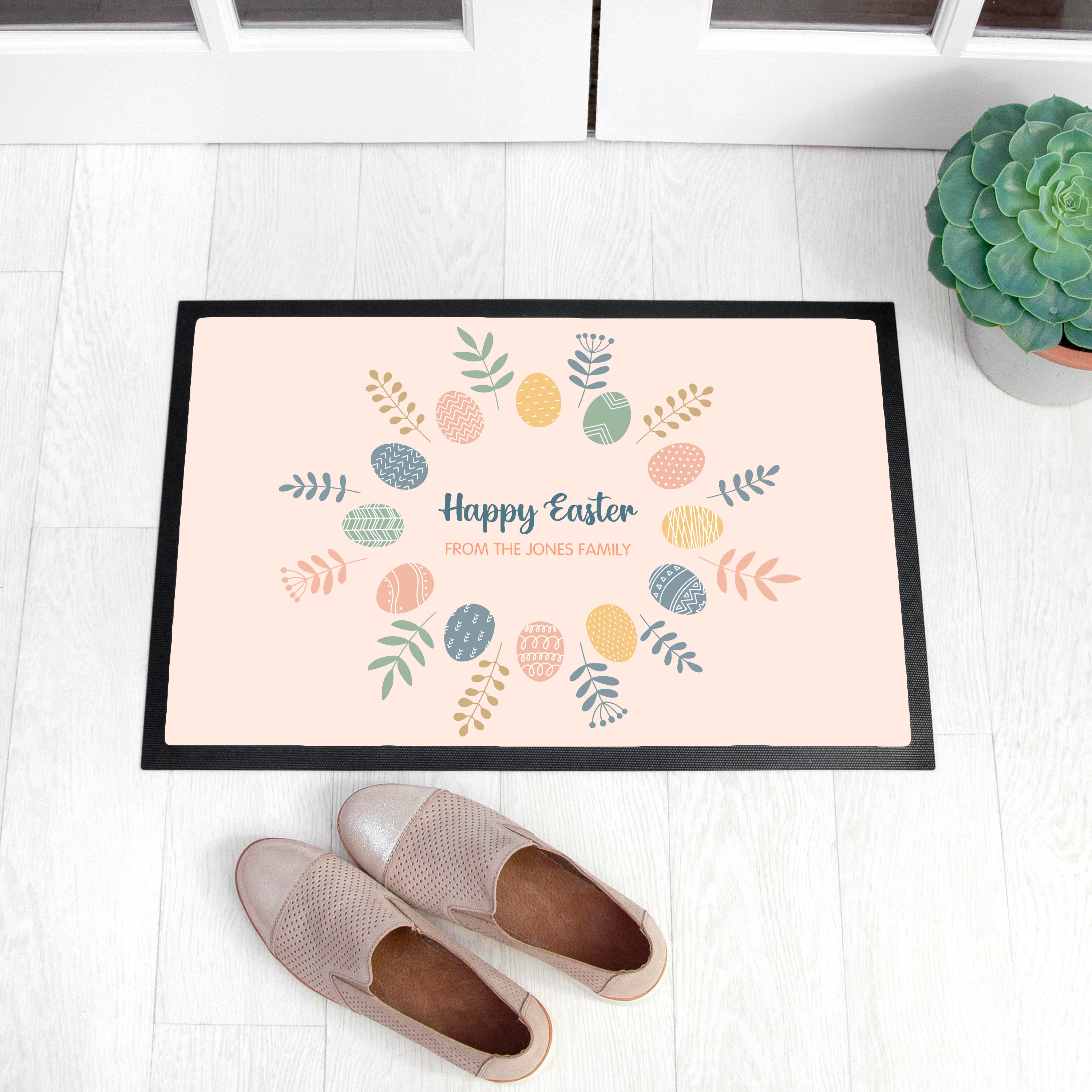Personalised Easter Egg Wreath Indoor Doormat