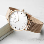 Personalised Eid Mubarak Elie Beaumont Ladies Rose Gold Mesh Strapped Watch With White Dial
