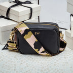 Personalised Elie Beaumont Black Bag with Pink Camouflage Strap