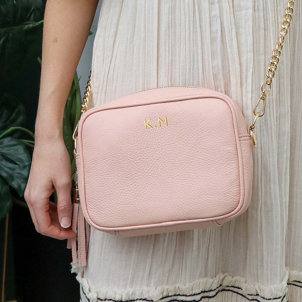 Personalised Elie Beaumont Pink Bag with Gold Chain Strap