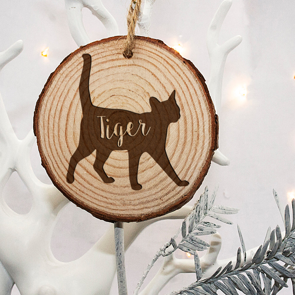 Personalised Engraved Cat Silhouette Christmas Tree Decoration