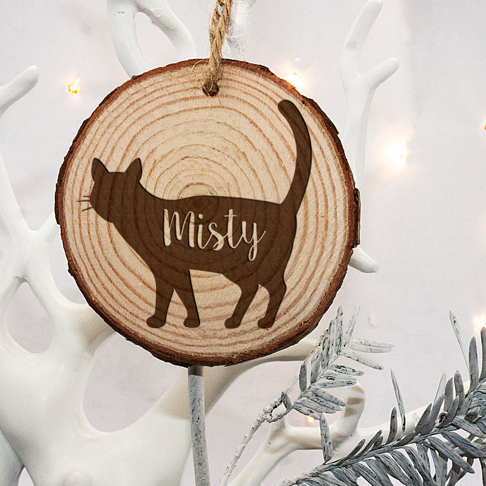 Personalised Engraved Cat Silhouette Christmas Tree Decoration