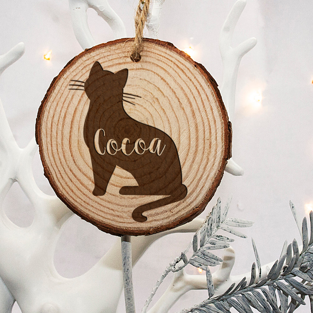Personalised Engraved Cat Silhouette Christmas Tree Decoration