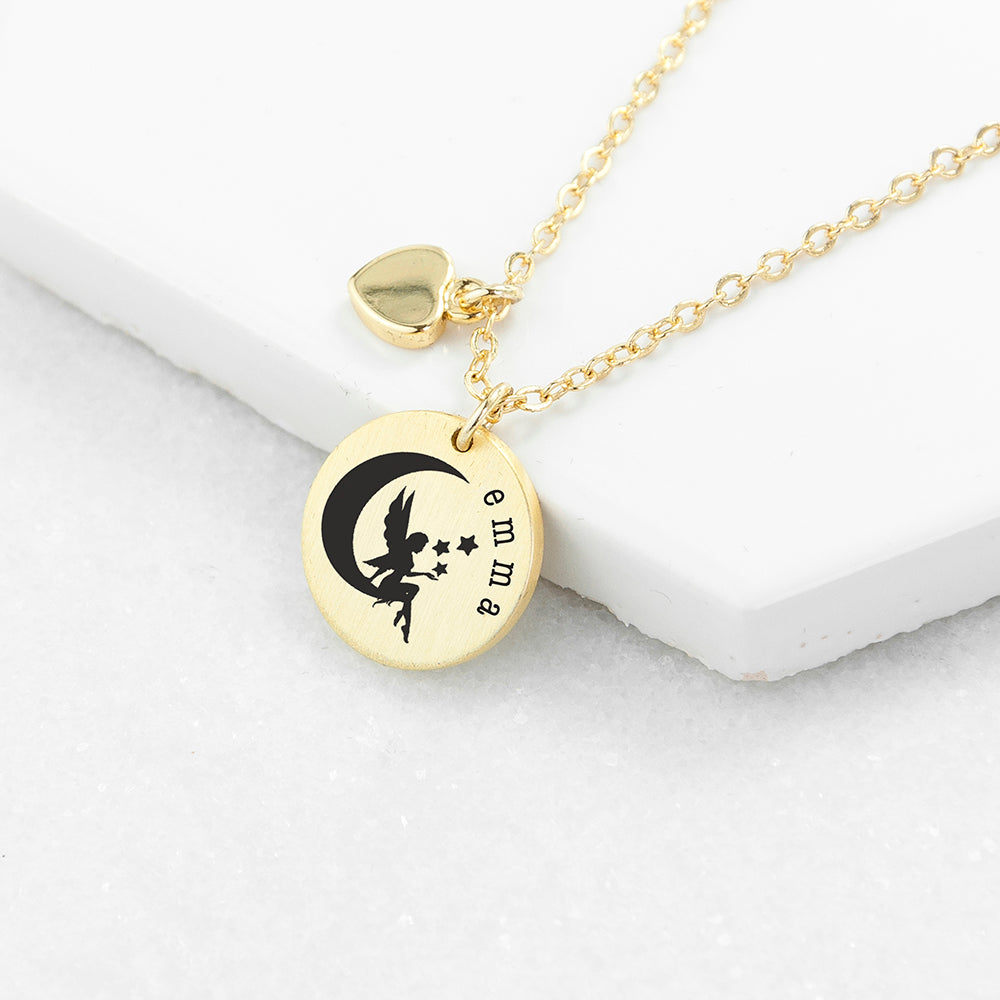 Personalised Fairy Matte Heart & Disc Necklace