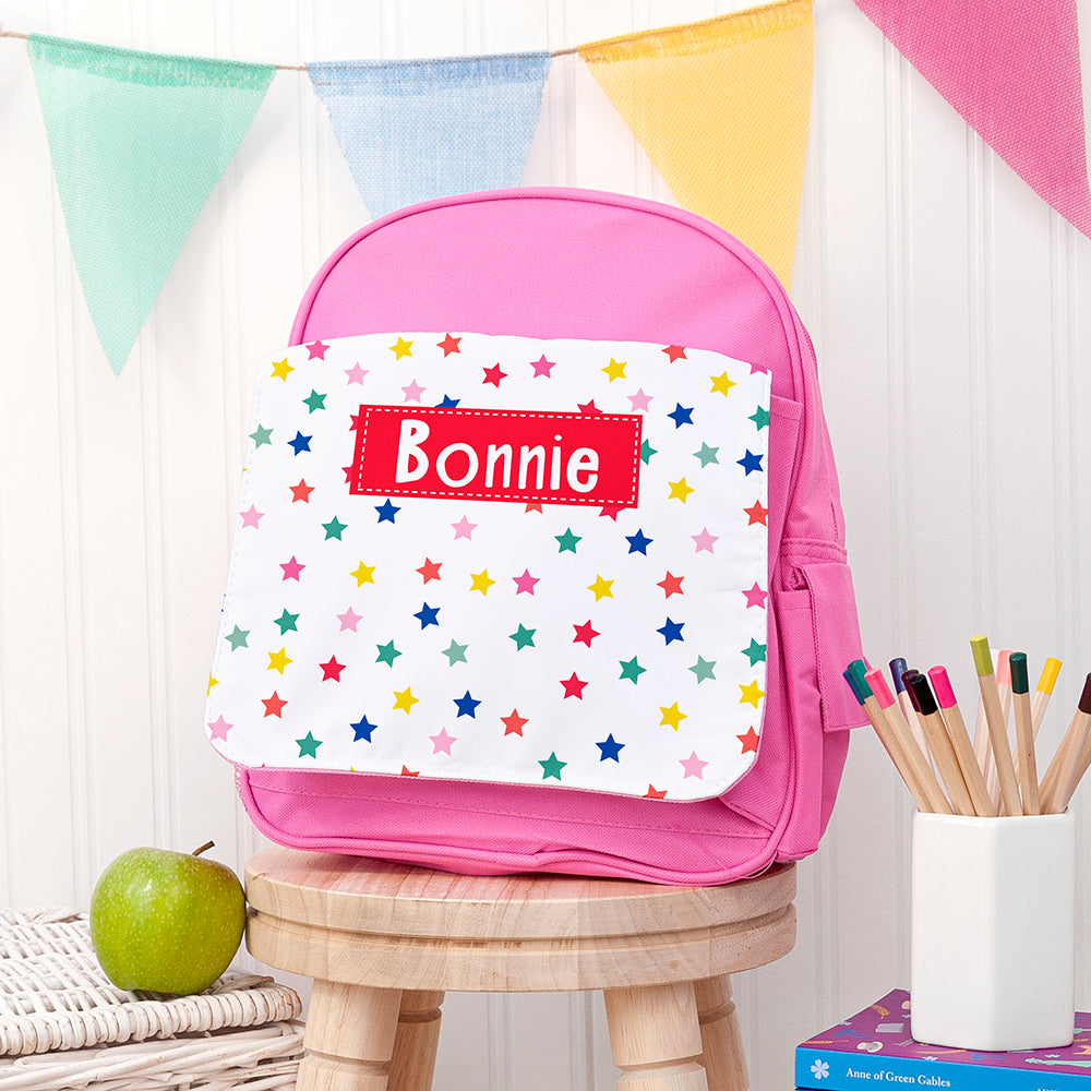 Personalised Girl's Patterned Pink Rucksack