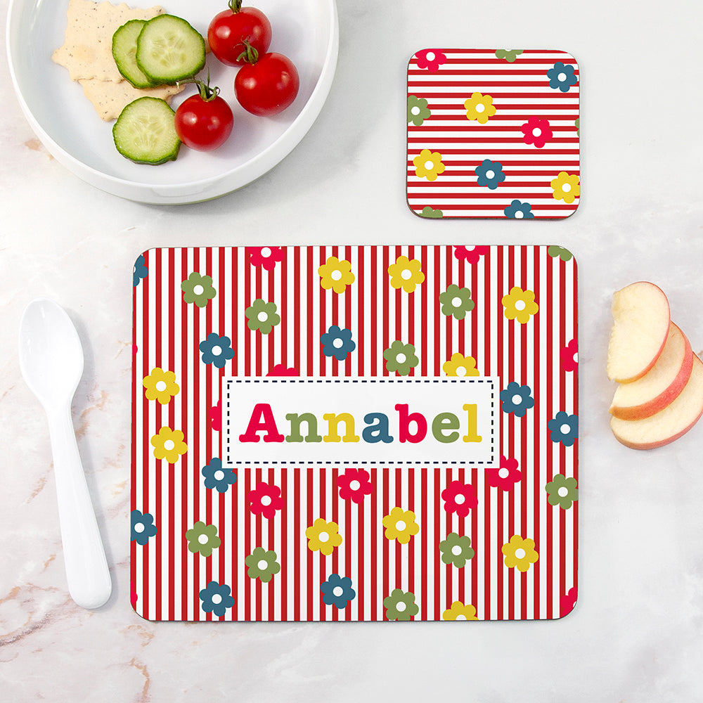 Personalised Girl's Patterned Placemat Set