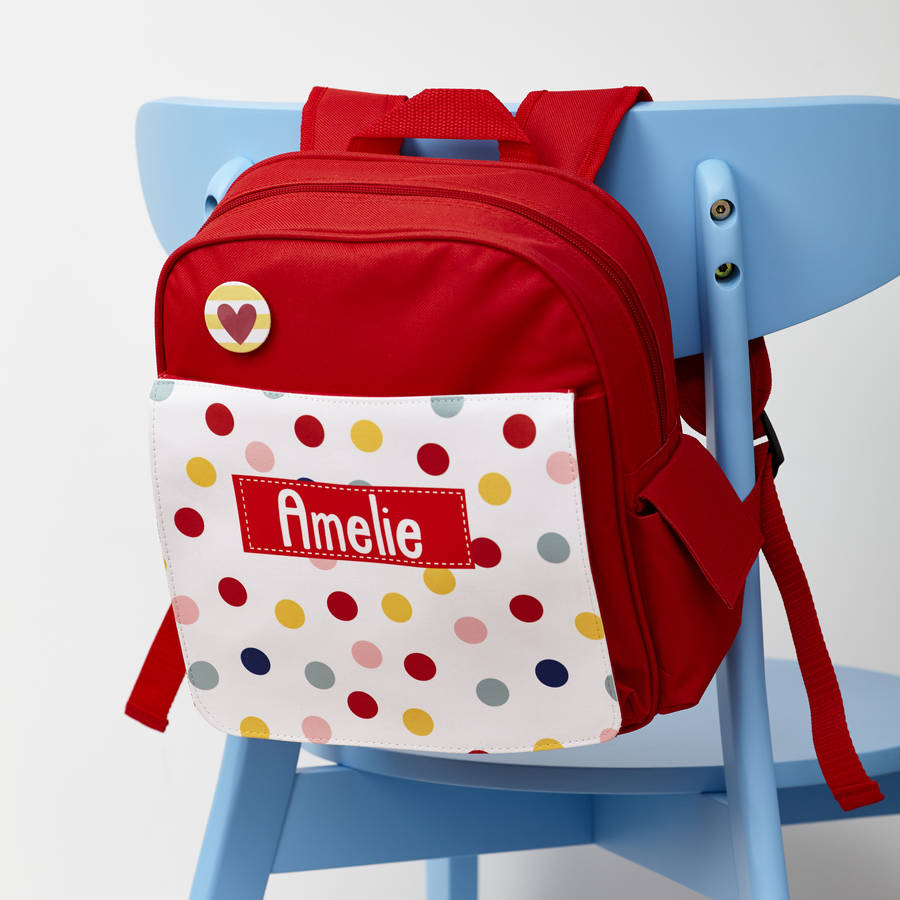 Personalised Girl's Patterned Red Rucksack
