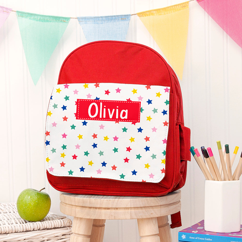 Personalised Girl's Patterned Red Rucksack