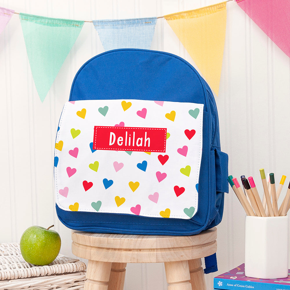 Personalised Girl's Patterned Royal Blue Rucksack