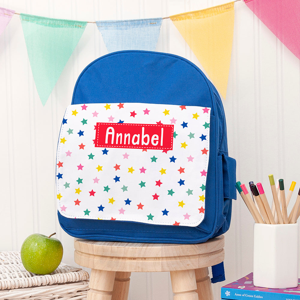 Personalised Girl's Patterned Royal Blue Rucksack