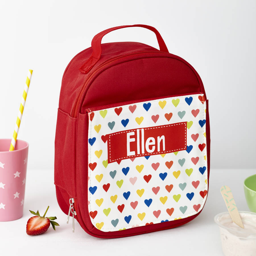 Personalised Girl's Red Patterned Lunch Bag