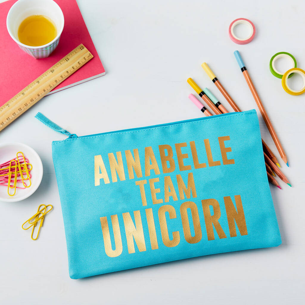 Personalised Girl's Team Unicorn Pencil Case