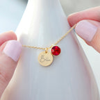 Personalised Gold Birthstone Crystal and Disc Necklace