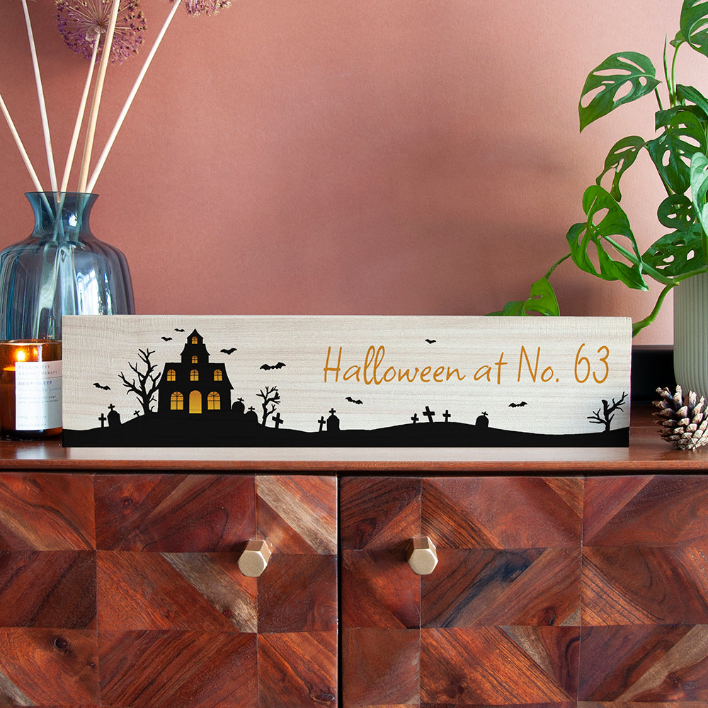 Personalised Haunted House Halloween Mantle Sign