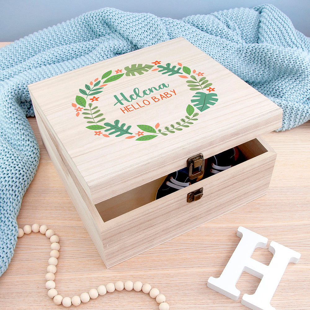 Personalised Hello Baby Wreath Keepsake Box