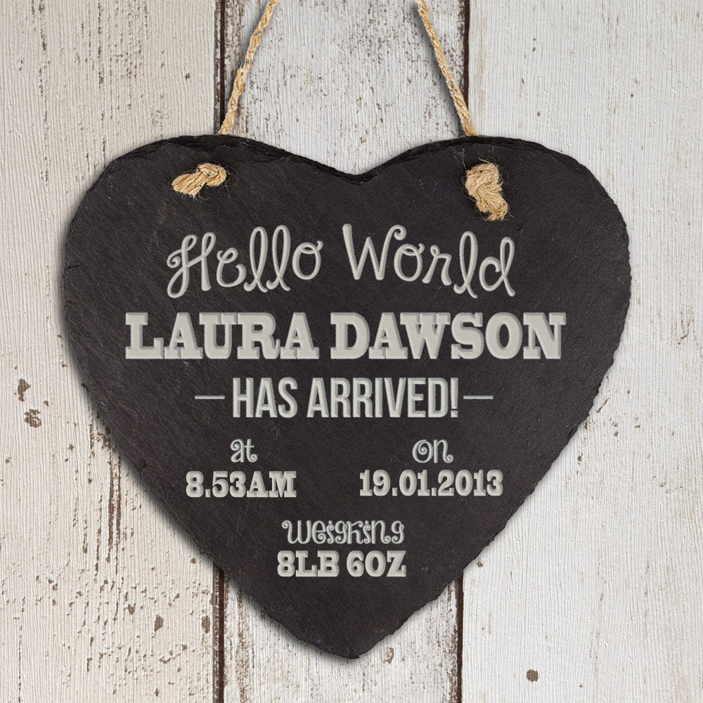 Personalised New Baby Slate Heart Hanging Sign