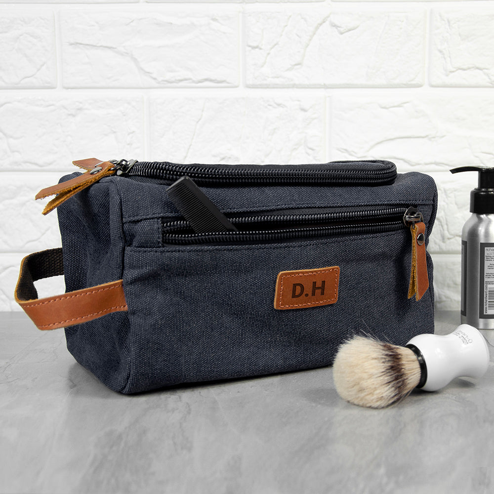 Personalised Jetsetter Denim Wash Bag Grey